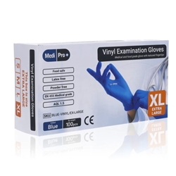 1 x 100 MediPro Extra Large Blue Vinyl Gloves - RED DOT