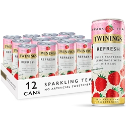 Twinings Refresh - Raspberry & Lemon Flavoured Sparkling Tea-Refreshing Fruity Beverage(12X250ml Cans)