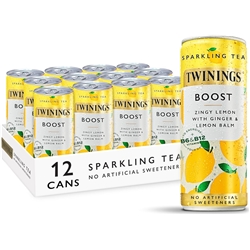 Twinings Boost - Lemon and Ginger Flavoured Sparkling Tea-Refreshing Fruity Beverage(12X250ml Cans)