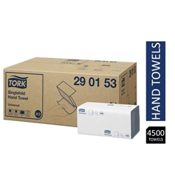 Tork Universal Singlefold Hand Towel H3 White 2 Ply Pack 4500's {290153}