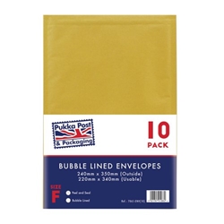 Pukka Post & Packaging Bubble Lined Envelopes Gold Peel and Seal Size F 240mmx350mm (Pack 10) - 7065-ENV(10)