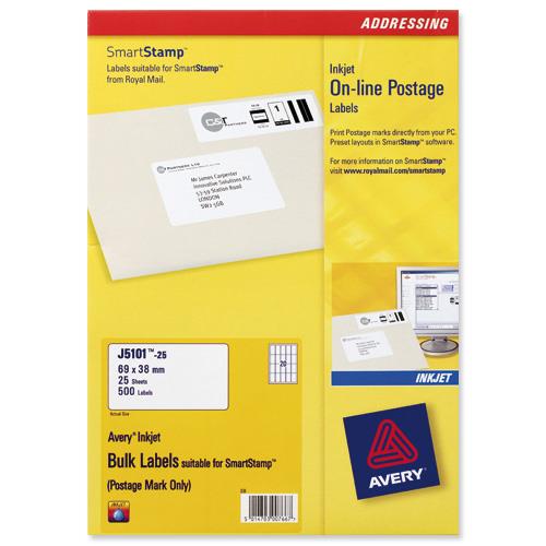 Buy Avery J5101 SmartStamp Bulk Labels 69x38mm 20 per Sheet Ref J5101
