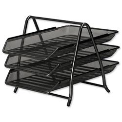 5 Star Office Mesh Letter Tray 3 Tier Scratch Resistant Stackable Front Load Portrait Foolscap Black