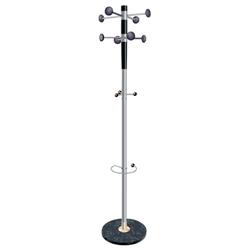5 Star Facilities Decorative Coat Stand Solid Head Steel Post Umbrella Stand Double Pegs Grey