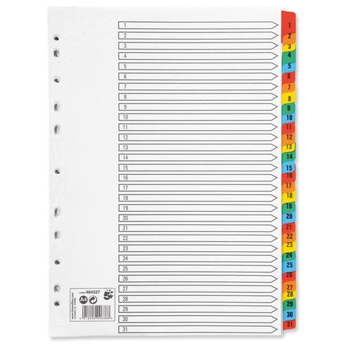 5 Star Office Index 150gsm Card with Coloured Mylar Tabs 1-31 A4 White ...