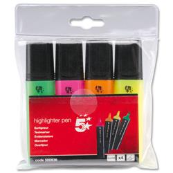 5 Star Office Highlighters Chisel Tip 1-5mm Line Assorted Pack 4
