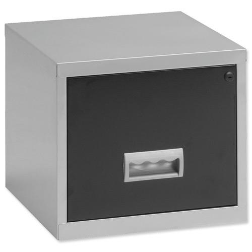 Pierre Henry Filing Steel Lockable 1 Drawer A4 Silver and Black