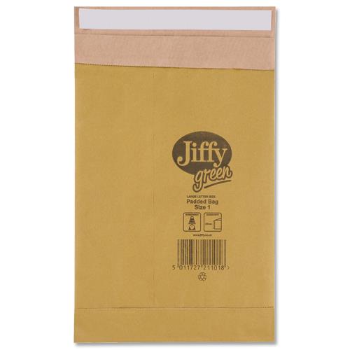 Jiffy No.1 Green Padded Bags with Kraft Outer and Recycled Paper