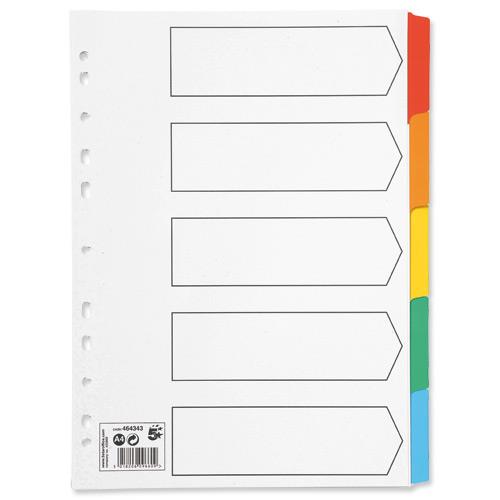 5 Star Office Index 150gsm Card with Coloured Mylar Tabs 5-Part A4 ...