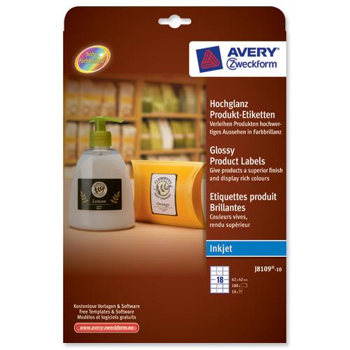Buy Avery Product Labels Inkjet Glossy 18 per Sheet 62x42mm White