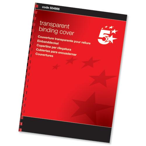 5 Star Office Comb Binding Covers PVC 250 micron A4 Clear [Pack 100