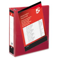 5 Star Office Presentation Ring Binder Polypropylene 4 D-Ring 65mm Size A4 Red [Pack 10]