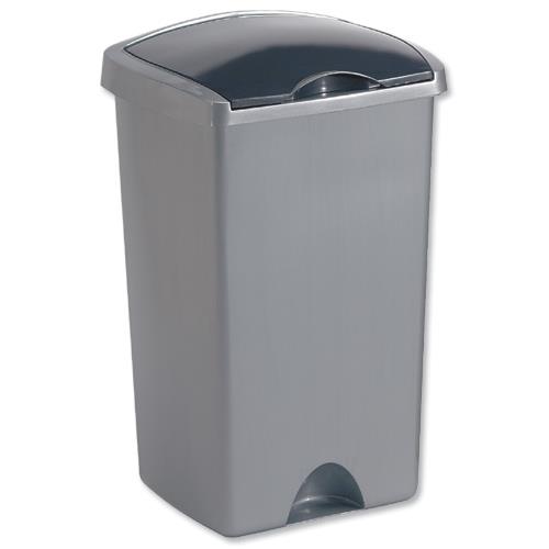 Bin with Lift Up Lid Plastic 50 Litres Metallic Silver 9713MET