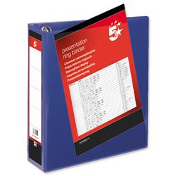 5 Star Office Presentation Ring Binder Polypropylene 4 D-Ring 50mm Size A4 Blue [Pack 10]