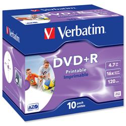Verbatim DVD+R 16x 4.7GB Inkjet Printable (10 Pack) 43508