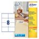 Avery L4745 Removable Laser Labels 8 per Sheet 96x63.5mm White Ref L4745REV-25 - 200 Labels