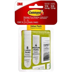 3M Command Picture Hanging Strips Value Pack 8 Large 4 Medium White (Pack 12) 17209 - 7100235862
