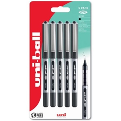 uni-ball Eye Micro UB-150 Liquid Ink Rollerball Pen 0.5mm Tip 0.3mm Line Plastic Free Packaging Black (Pack 5) - 238212077