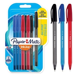 Paper Mate InkJoy 100 Ballpoint Pen 1.0mm Tip 0.7mm Line Black/Blue/Red (Pack 8) - 1956745