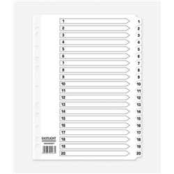 ValueX Index 1-20 A4 Card White 150gsm with White Mylar Tabs 80049DENT