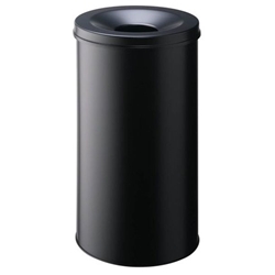 Durable SAFE Metal Waste Bin 60 Litre Capacity with Self-Extinguishing Lid for Fire Safety Black - 330701