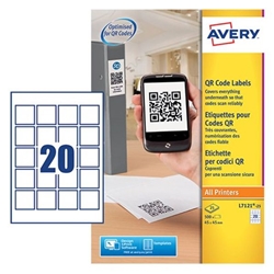 Avery QR Code Label 45x45mm 20 Per A4 Sheet White (Pack 500 Labels) - L7121-25