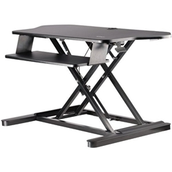 StarTech.com Height Adjustable Ergonomic Corner Sit Stand Desk Converter with Keyboard Tray 35 x 21 Inches Large Surface