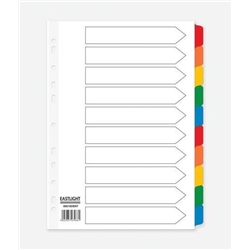 ValueX Divider 10 Part A4 Card White 150gsm with Coloured Mylar Tabs - 80019DENT