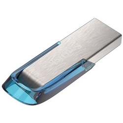 SanDisk Ultra Flair 64GB USB 3.0 Tropical Blue and Silver Capless Flash Drive 150 Mbs Read Speed