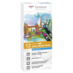 Tombow ABT Dual Brush Pen 2 Tips Primary Assorted Colours (Pack 12) - ABT-12P-1