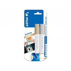 Pilot Pintor Medium Bullet Tip Paint Marker 4.5mm Gold and Silver Colours (Pack 2) 3131910517696