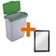 Durable DURABIN Plastic Waste Recycling Bin 60 Litre Grey with Green Hinged Lid & Black A5 DURAFRAME Self-Adhesive Sign Holder - VEH2023006