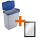 Durable DURABIN Plastic Waste Recycling Bin 60 Litre Grey with Blue Hinged Lid & Black A5 DURAFRAME Self-Adhesive Sign Holder - VEH2023007