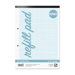 Rhino A4 Graph Pad 100 Page 20mm 2:10:20 Graph Ruling and Plain Reverse Pages (Pack 6) - HAG2-6