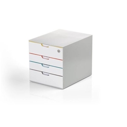 Durable VARICOLOR MIX 4 SAFE Lockable Drawer Unit  Desktop Drawer Set with 4 Colour Coded Drawers and Label Inserts - 762627