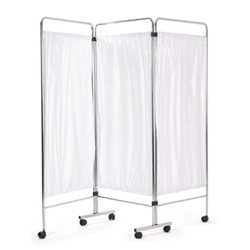 Chrome Ward Screen With Curtains (3 Section): White