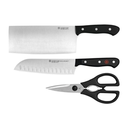 Wüsthof Gourmet Asian Knife Set (Santoku, Chinese Chef's Knife, Kitchen Shears) (3 Pack)