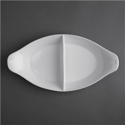 Olympia Whiteware Divided Oval Eared Dishes 295x155mm (6 pack)