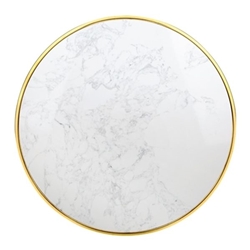 Bolero Round Marble Tabletop with Brass Effect Rim White 600mm