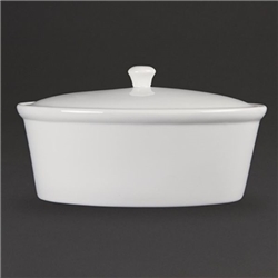 Olympia Whiteware Oval Casserole Dish with Lid 2.2Ltr