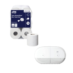 Tork T9 SmartOne Mini Toilet Roll 2-Ply 620 Sheets (Pack of 12) 472193 - FREE Twin Dispenser