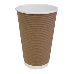 Fiesta Recyclable Coffee Cups Ripple Wall Kraft 455ml / 16oz (25 Pack)