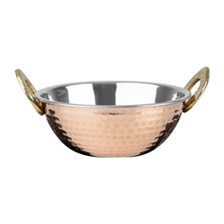 Olympia Copper Kadai Dish Stainless Steel Brass Handles 400ml
