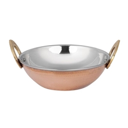 Olympia Copper Kadai Dish Stainless Steel Brass Handles 660ml