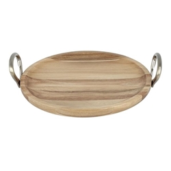 Olympia Round Dish Acacia Wood Metal Handles 345x305x80mm