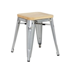 Bolero Bistro Low Stools with Wooden Seat Pad Galvanised Steel (4 pack)