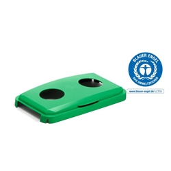 Durable 60L Hinged Bin Lid Green - Two Holes for Cans/Bottles DURABIN