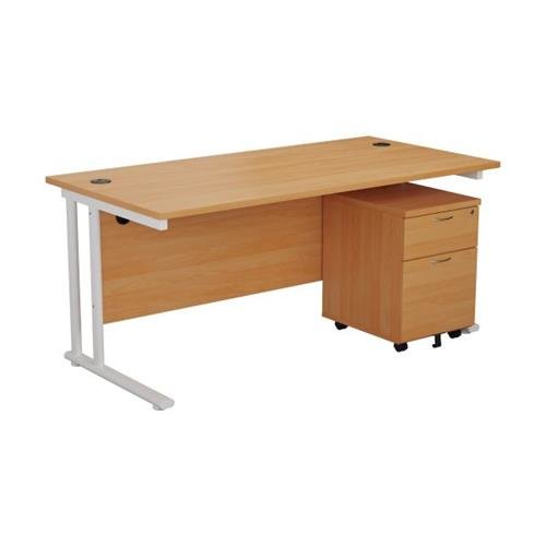 Allegro 1400 Rectangular Desk And Pedestal White Legs 2 Drawer