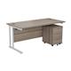 Allegro 1600 Rectangular Desk And Pedestal White Legs & 3 Drawer Mobile Pedestal Grey Oak