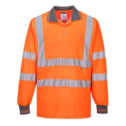 Unbranded Hi-Vis Long Sleeved Polo (Orange) Large
